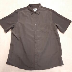 Harbor Bay Mens Textured Button Shirt 1XL-Tall Gray Short Sleeve Polyester